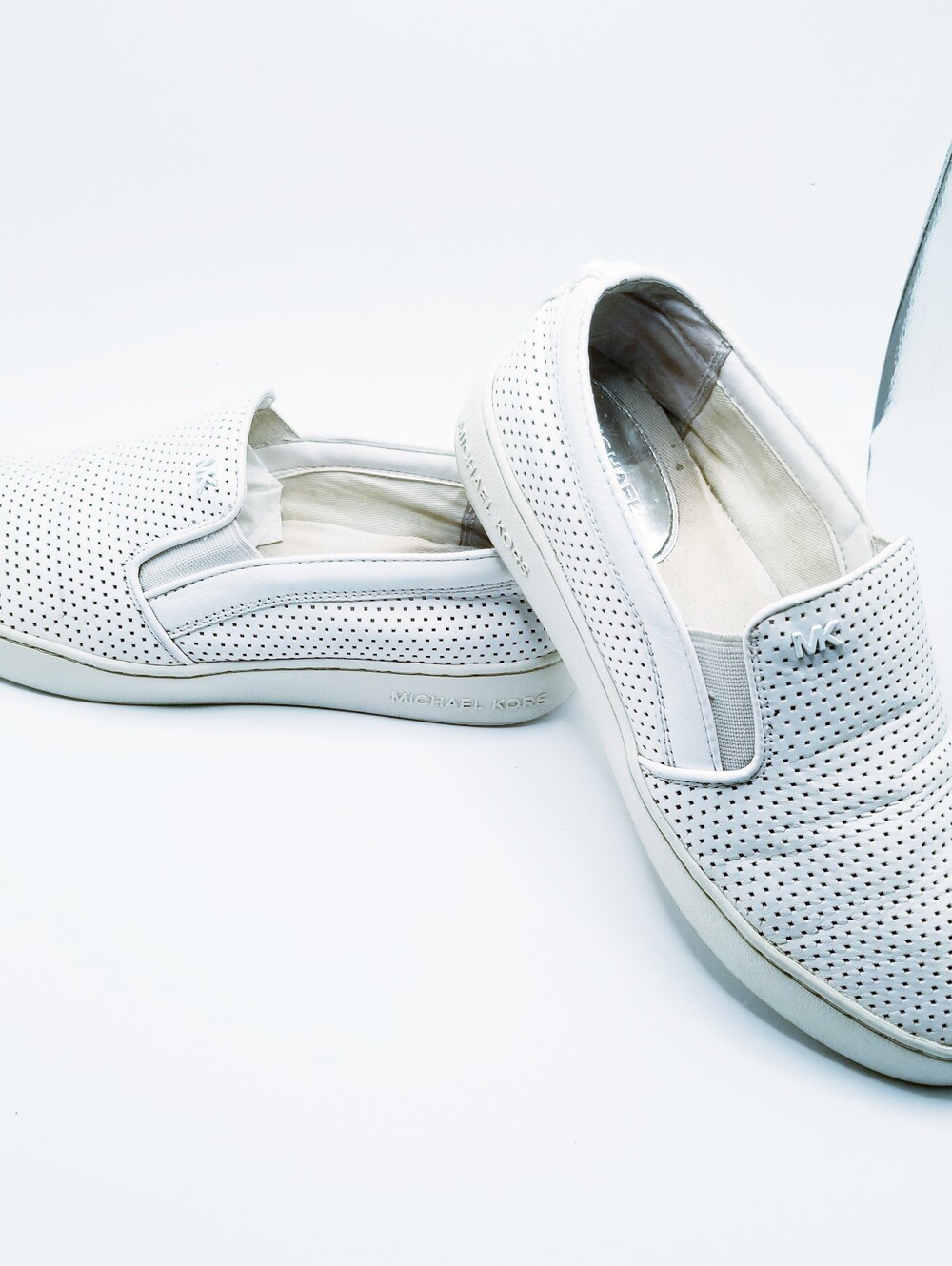 Michael Kors White Perforated Leather Slip On Sneakers 6.5M